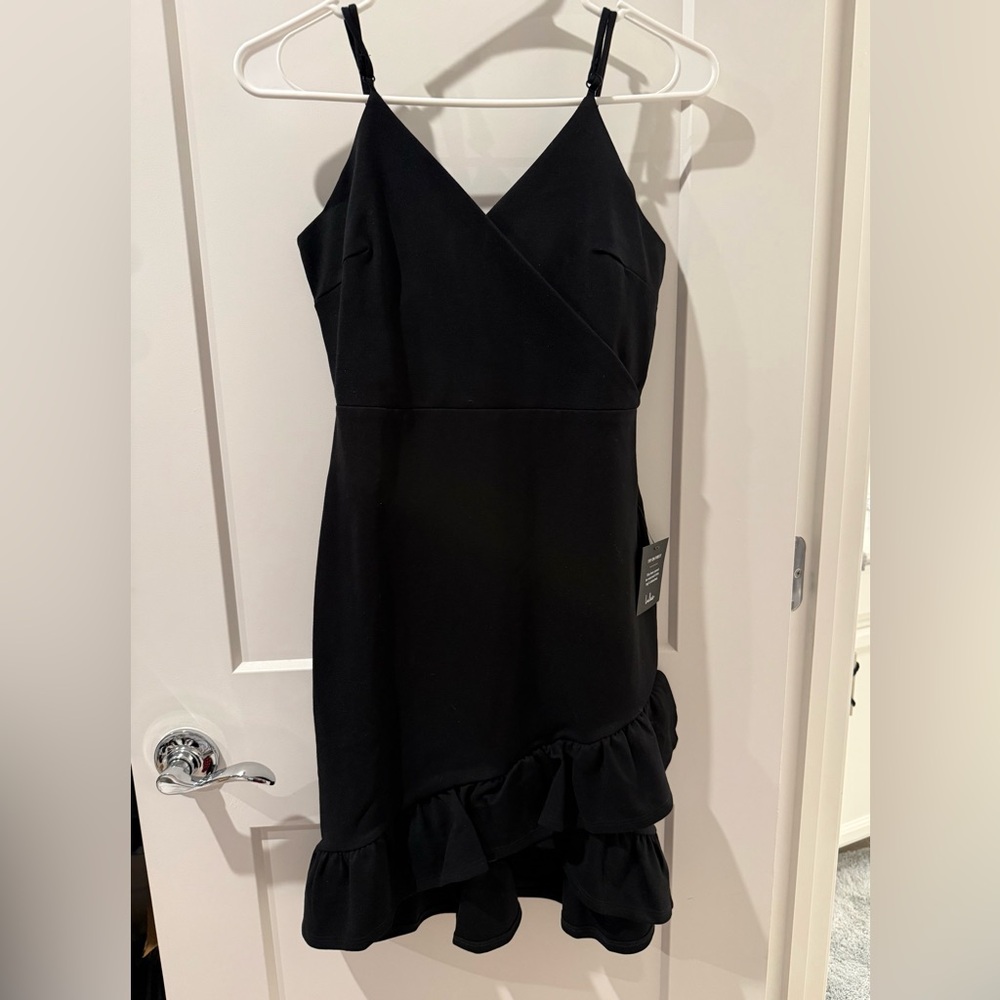 Lulu's Elegant Black Asymmetrical Dress